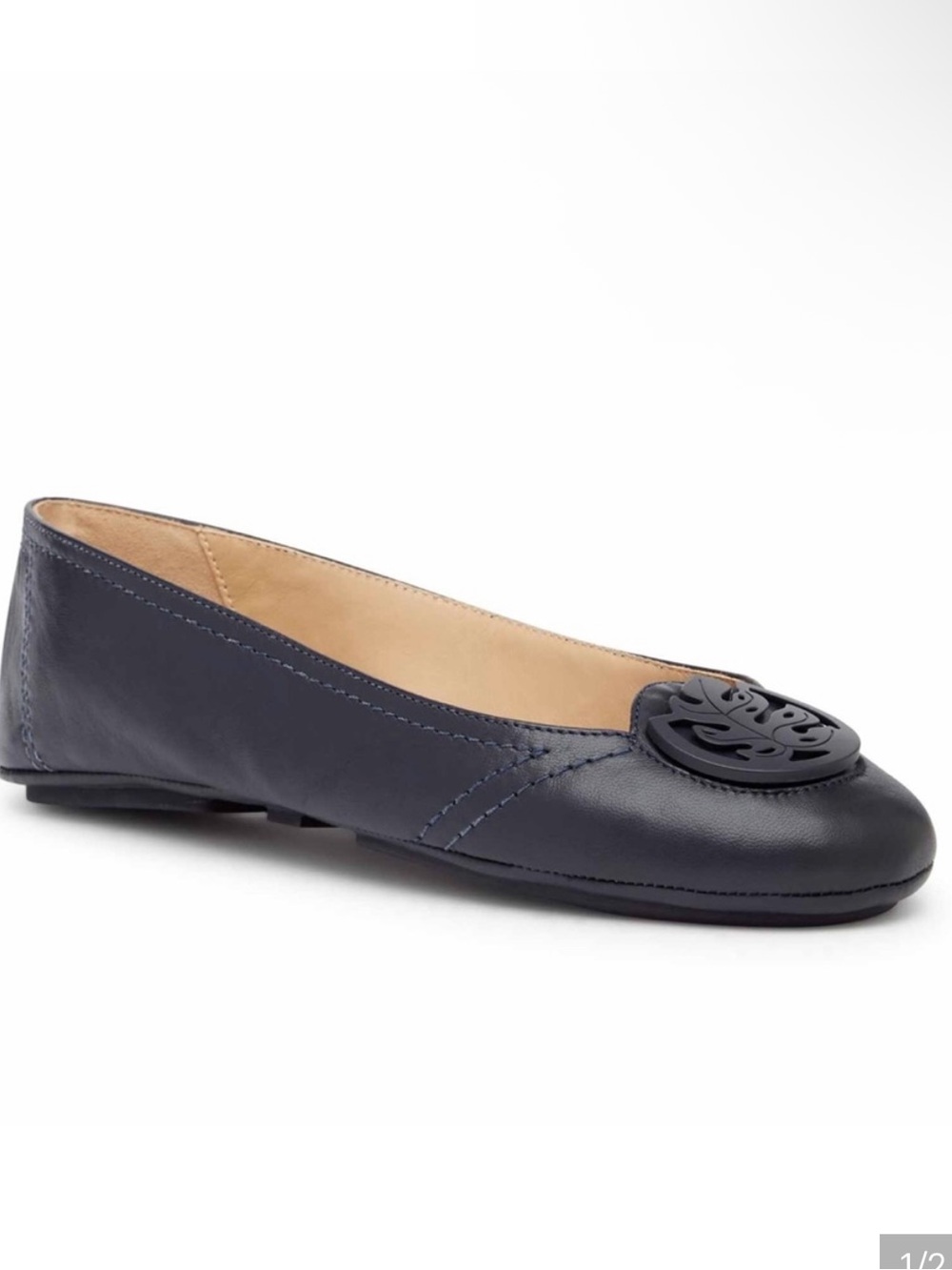 Tommy Bahama dark Navy blue Athens palm leaf medallion Ballet Flats shoes 8.5